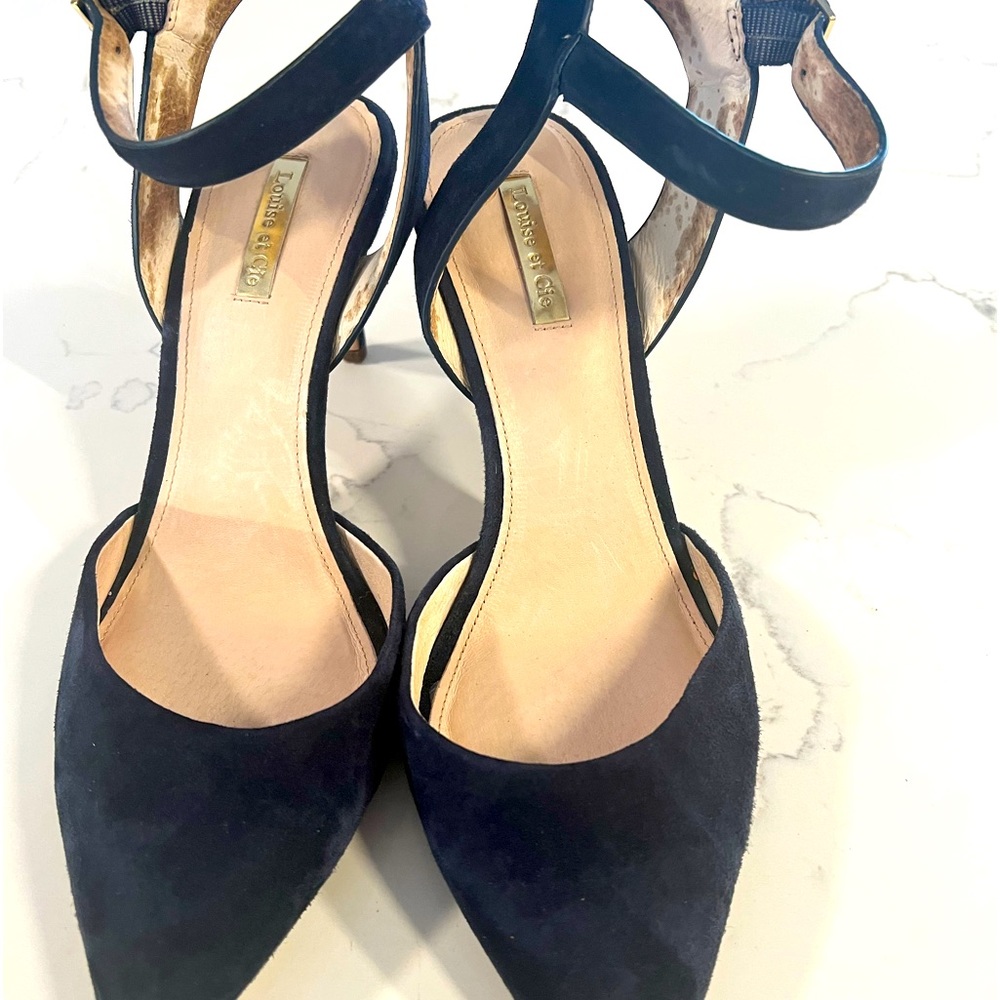 Navy Suede Louise et Cie Women Jycye Blueberry Ankle MJ Strap Heels Women 10